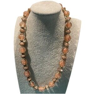Vintage Venetian Murano Glass Bead Necklace Copper Aventurine Inclusions 8”